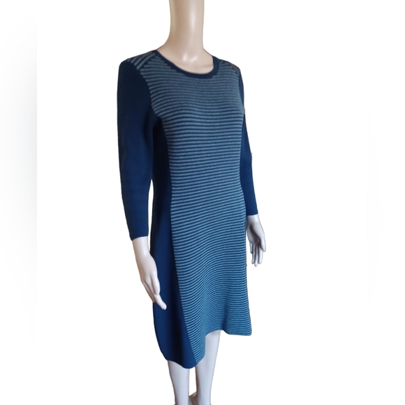 J McLaughlin Womens Striped Long Sleeved Sheath Dress Tea Midi Length Medium - Picture 5 of 8